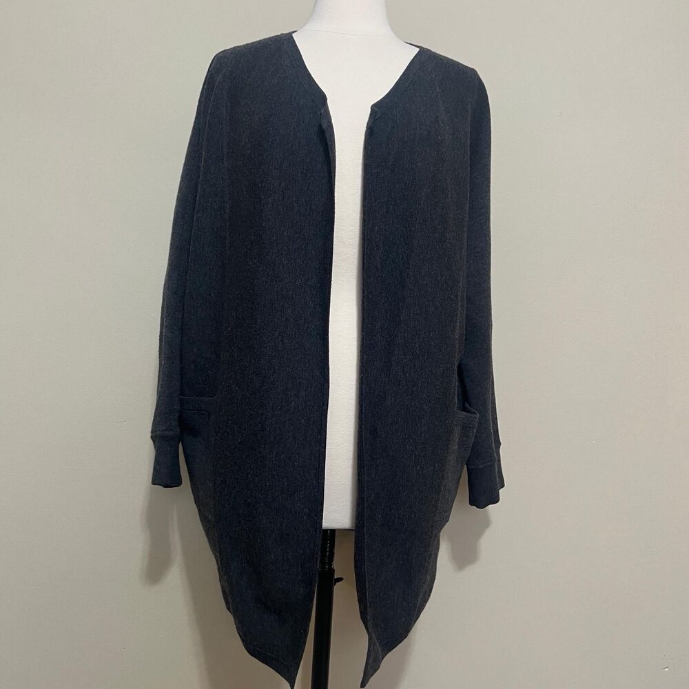 Athleta Cardigan Womens Large Merino Wool Blend Gray Open Pocket Cardigan